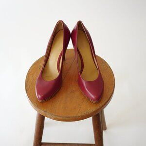 Pink Red Heels With Wodden Bottom Gold Inside Size 9 M Women's Pre-Owned